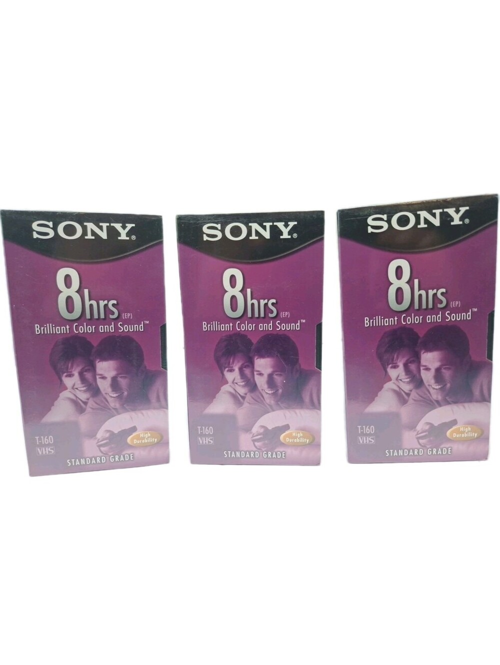 Sony T-160 VL Premium Grade Blank VHS Tapes - 3 Pack, 8 Hours Recording, Sealed,